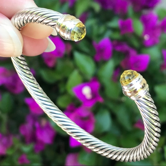 David Yurman Jewelry - David Yurman 5mm Cable Cuff w/ Lemon Citrine & 14K